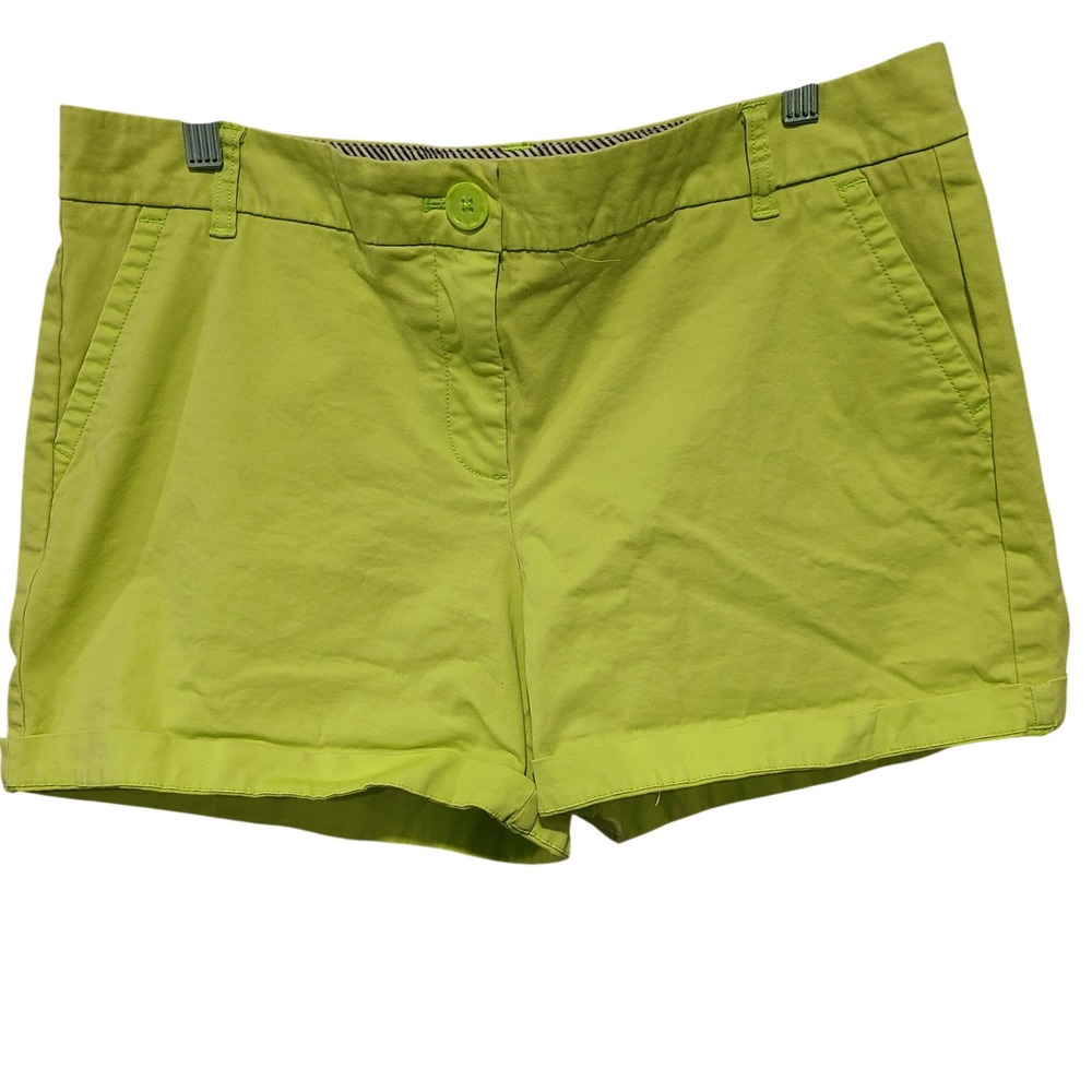 Crown & Ivy Womens Size 12 Lime Green Cuffed Chino Shorts Stretch Cotton